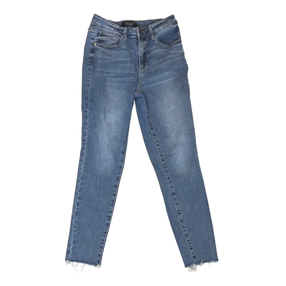 Judy Blue JB88259 High Rise Skinny Jeans Medium Wash Raw Hem Size 5/27